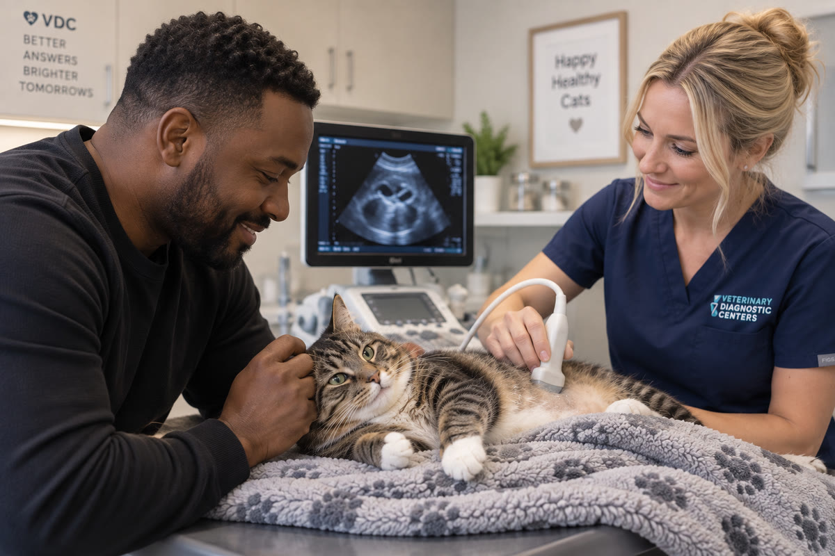 An owner staying with his cat during an ultrasound