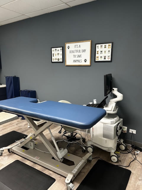 A Schaumburg exam room with the scan table and the ultrasound machine