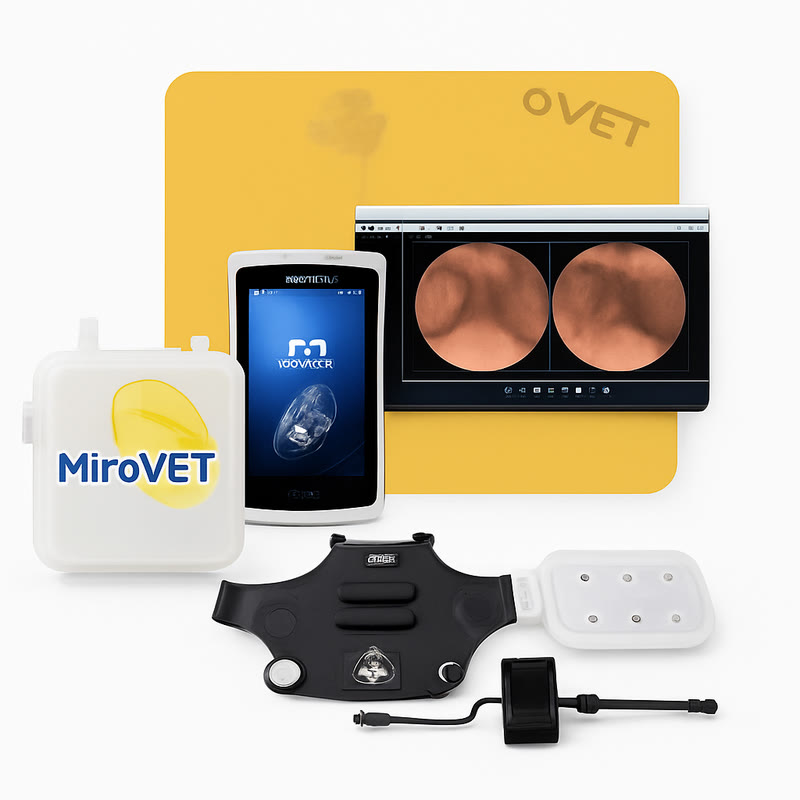 The MiroVET kit: the camera capsule, the recorder, the sensor vest and the viewing app